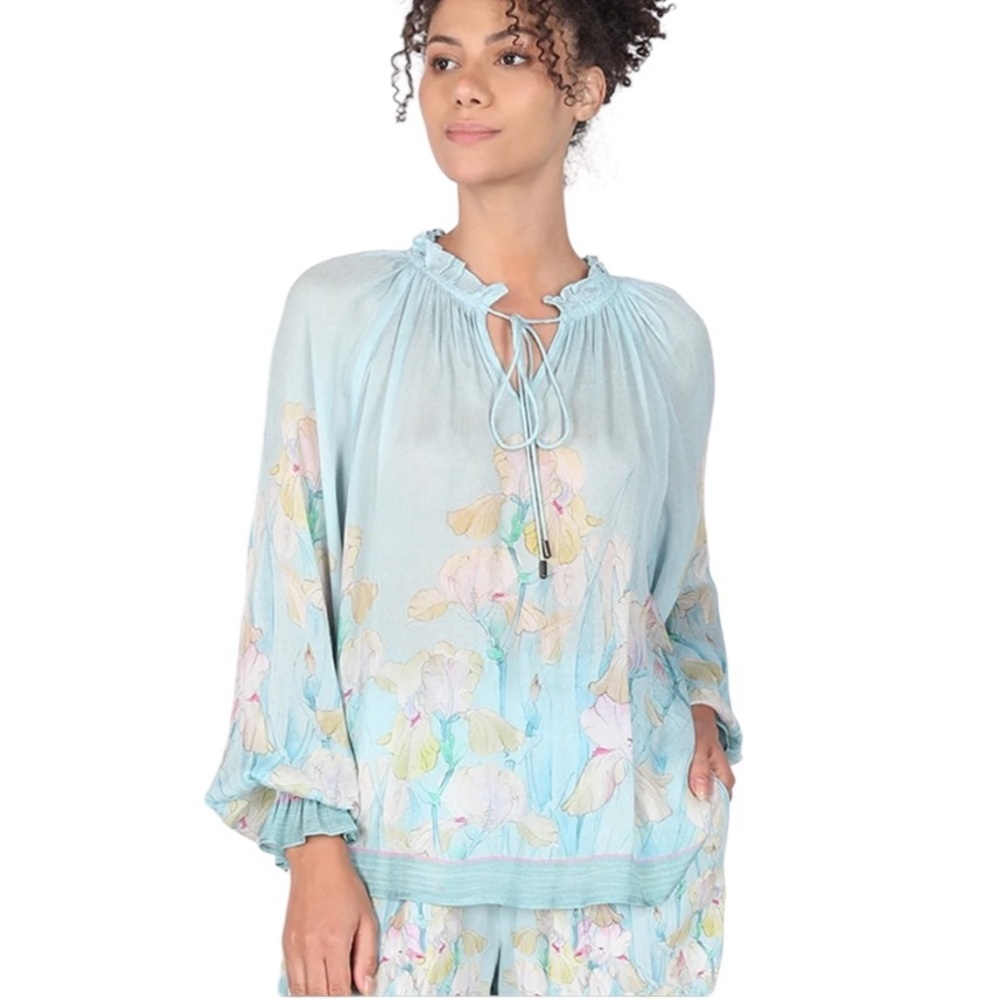 Blank London Blue Floral Boho Blouse XS Anthropologie Style Sheer NWT